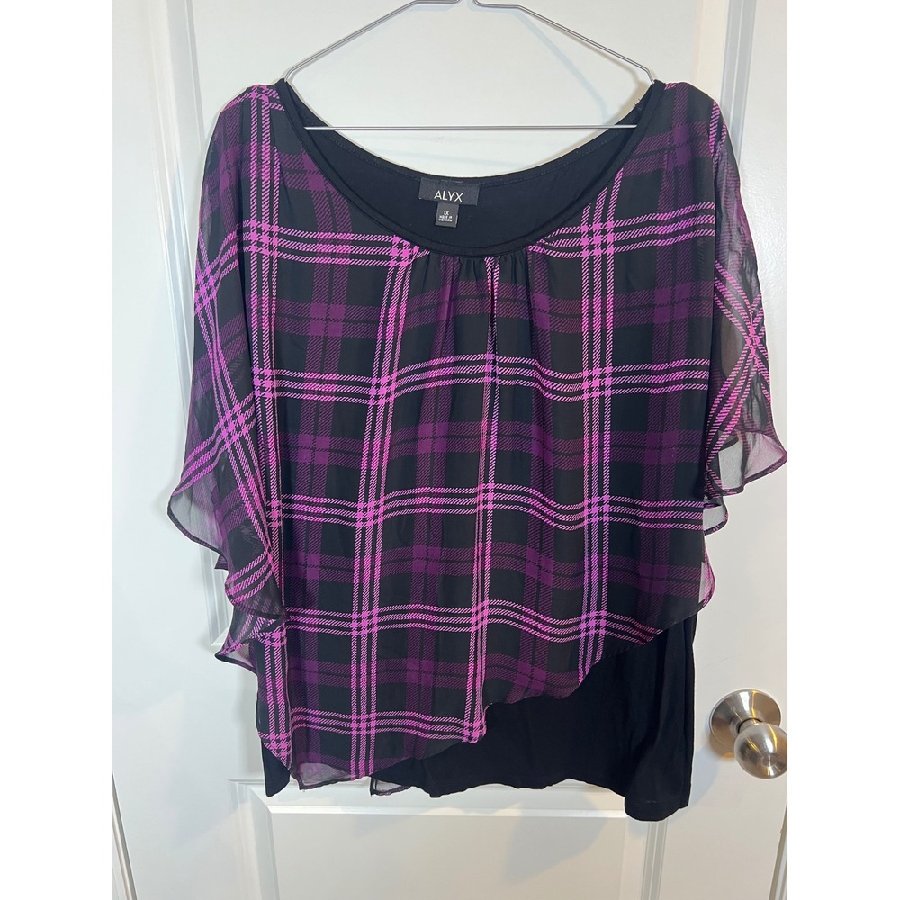 ALYX Women Blouse Layered‎ Plaid Purple 1X